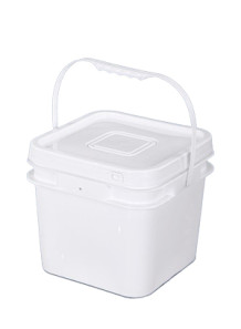  Plastic (PP) Square Barrel 8L White Lid and Handle