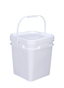  White 16L Plastic (PP) Square Barrel with Lid and Handle