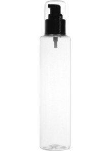  Clear plastic bottle, black pump cap, clear cover, 200ml tall