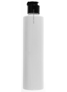  White plastic bottle, tall round shape, black flip cap, 200ml